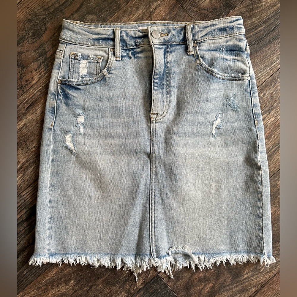 Risen Distressed Denim Skirt